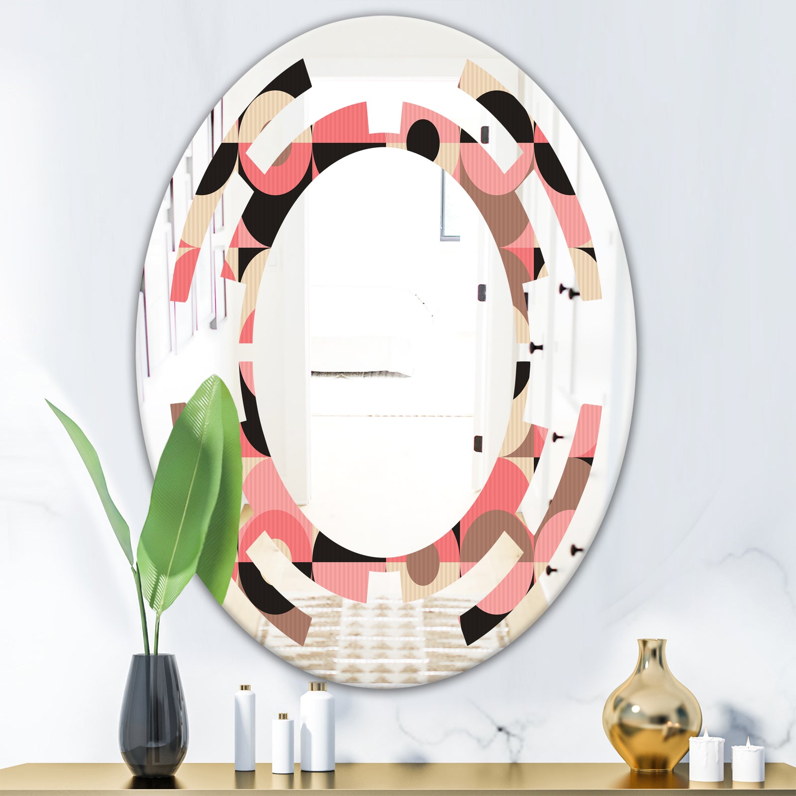 Retro Geometric Design XI - Modern Round or Oval Wall Mirror - Space