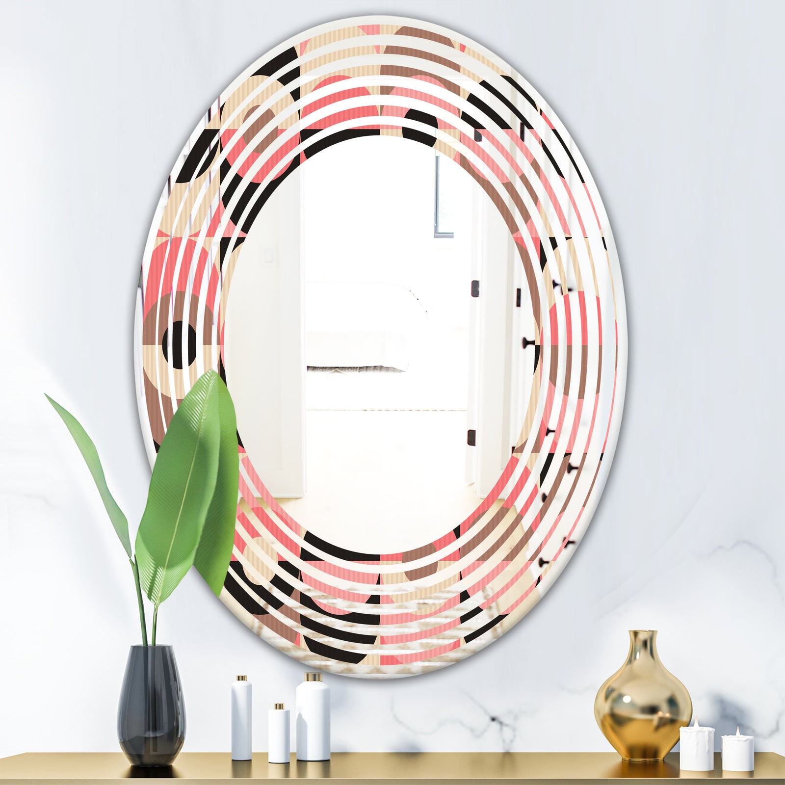 Retro Geometric Design XI - Modern Round or Oval Wall Mirror - Wave