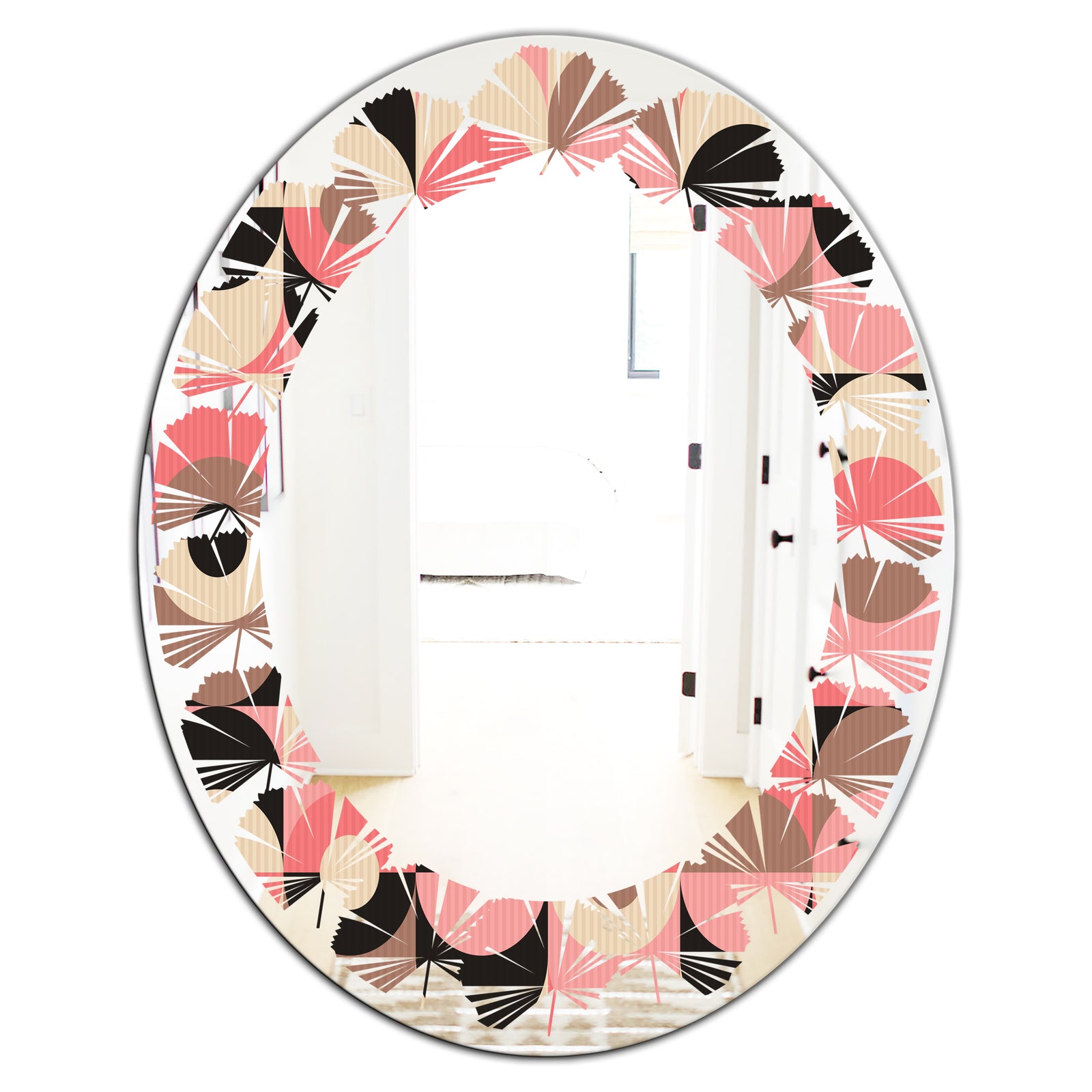 Retro Geometric Design XI - Modern Round or Oval Wall Mirror - Leaves