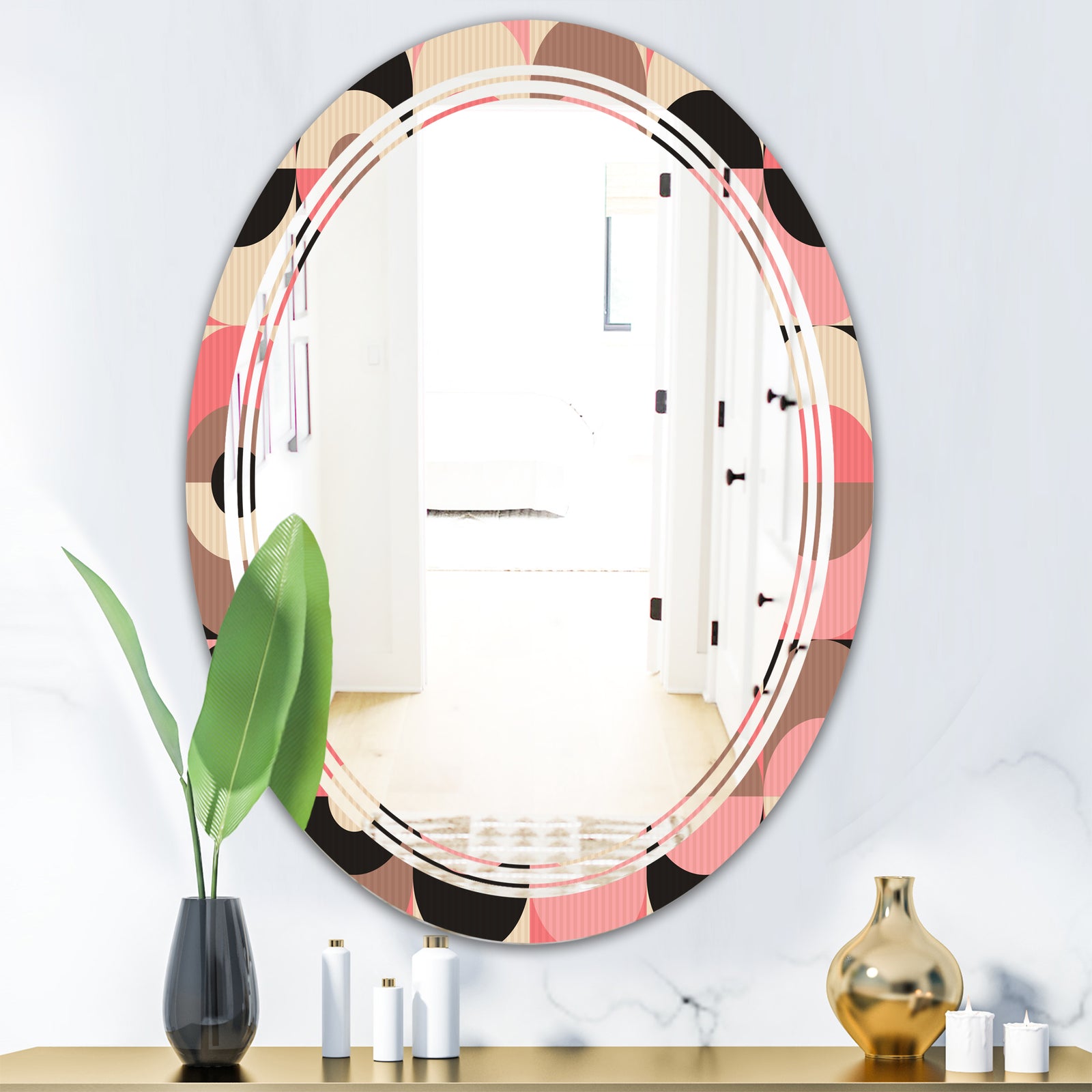Retro Geometric Design XI - Modern Round or Oval Wall Mirror - Triple C