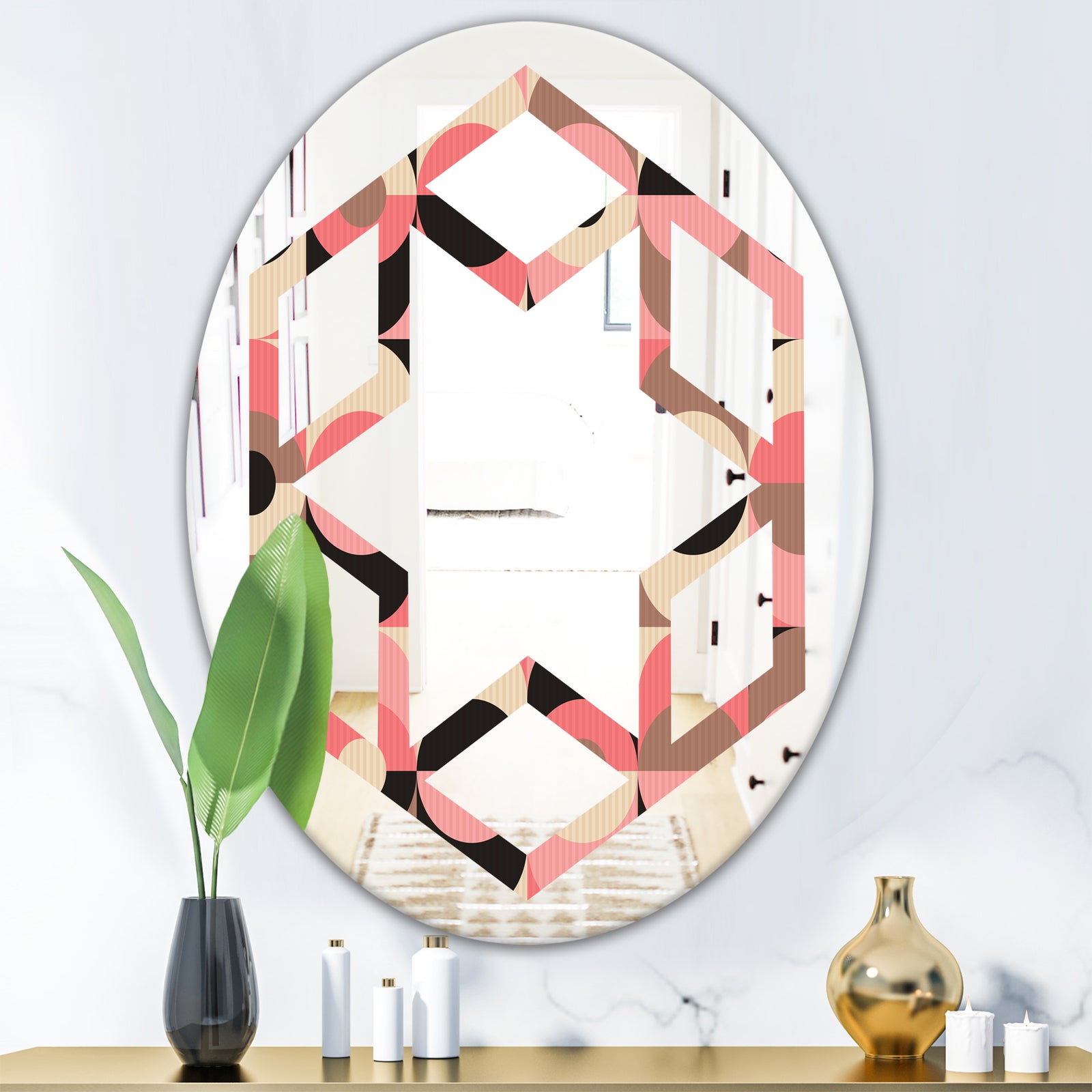 Retro Geometric Design XI - Modern Round or Oval Wall Mirror - Hexagon Star