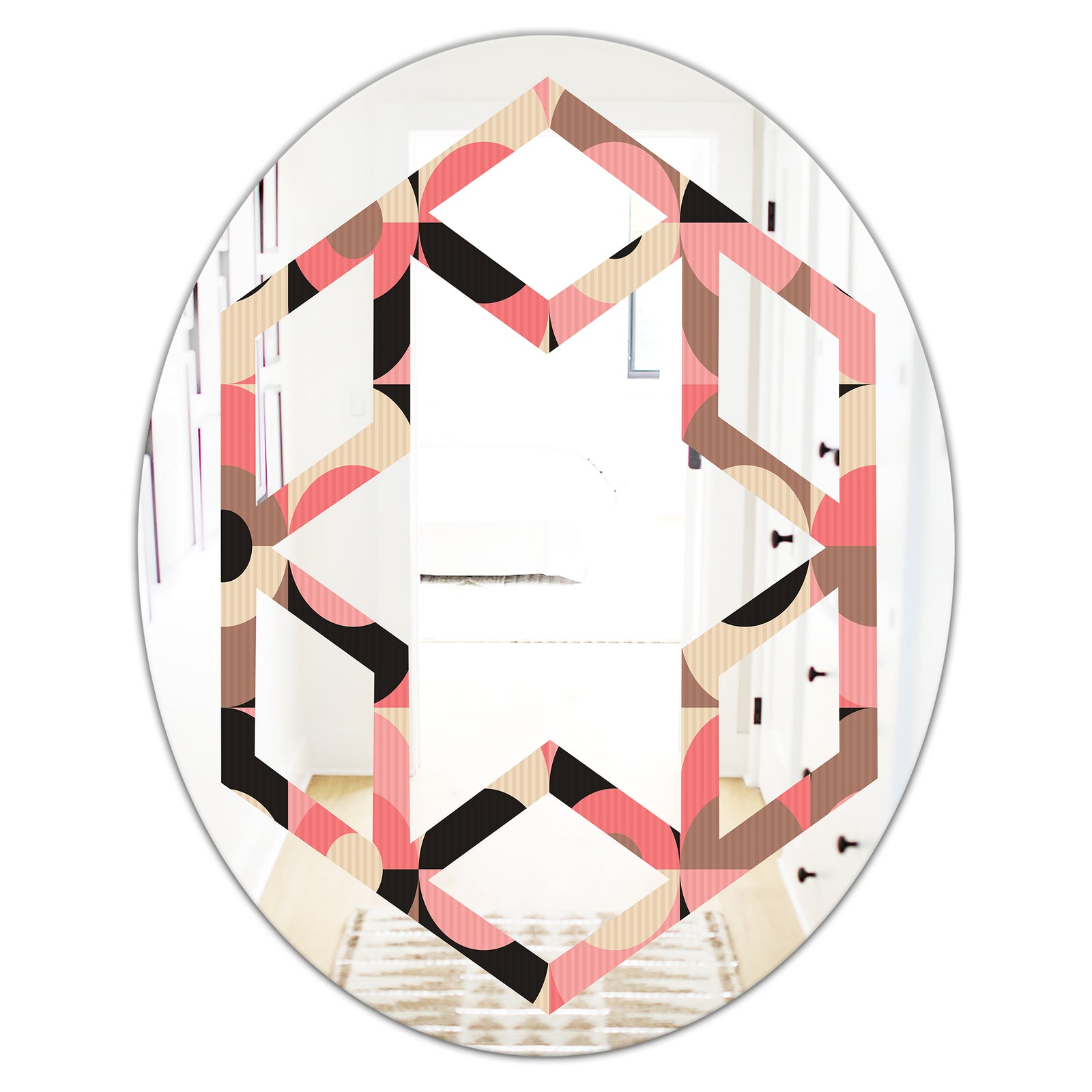 Retro Geometric Design XI - Modern Round or Oval Wall Mirror - Hexagon Star