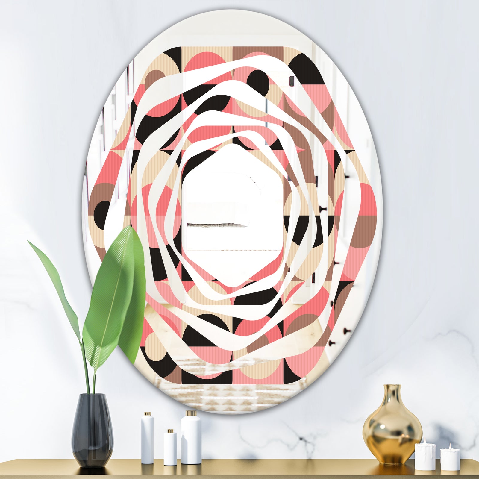 Retro Geometric Design XI - Modern Round or Oval Wall Mirror - Whirl