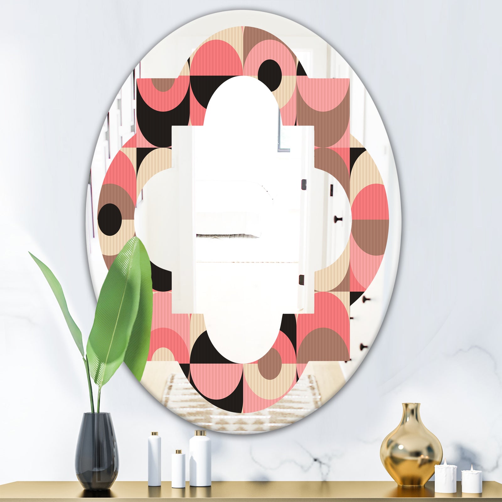 Retro Geometric Design XI - Modern Round or Oval Wall Mirror - Quatrefoil