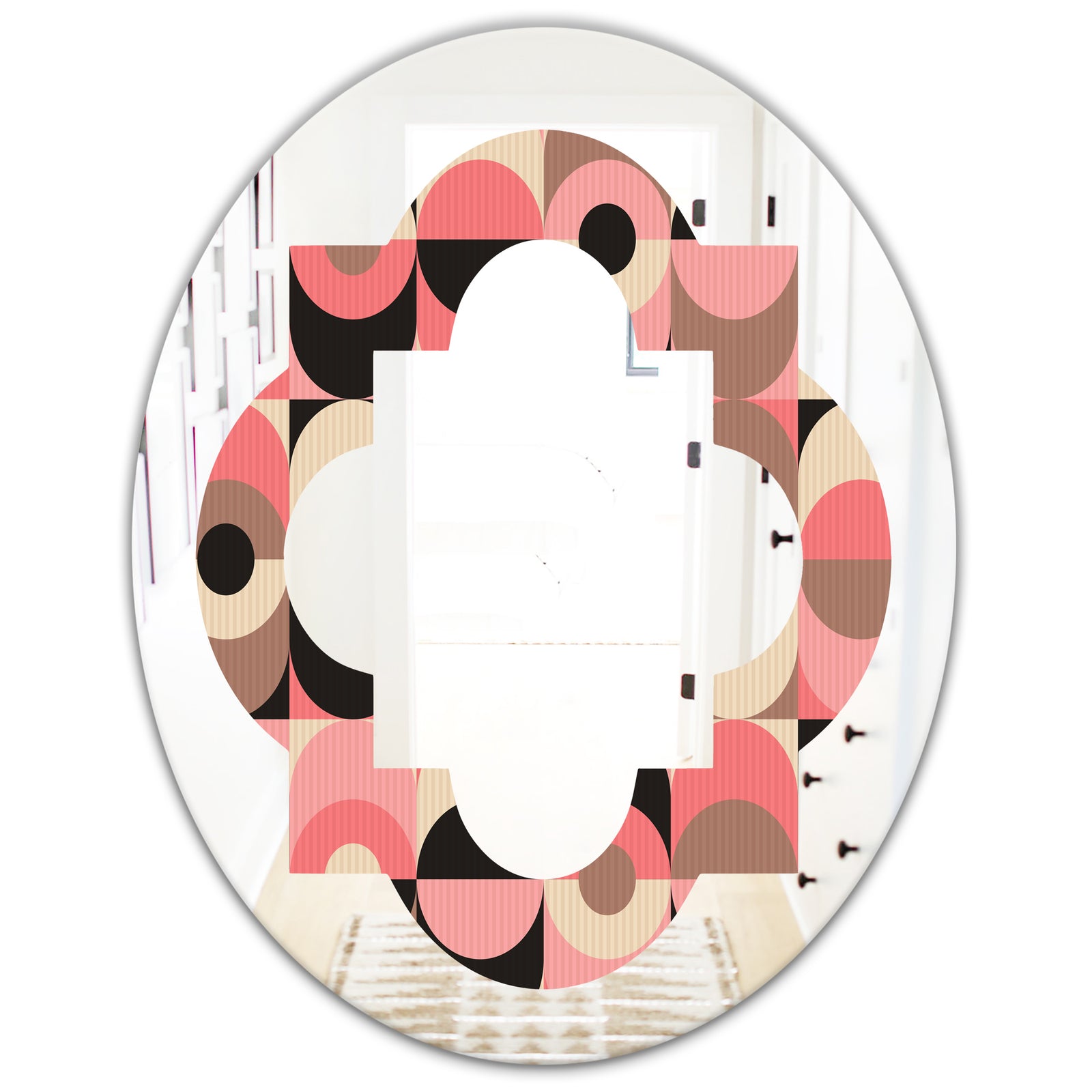 Retro Geometric Design XI - Modern Round or Oval Wall Mirror - Quatrefoil