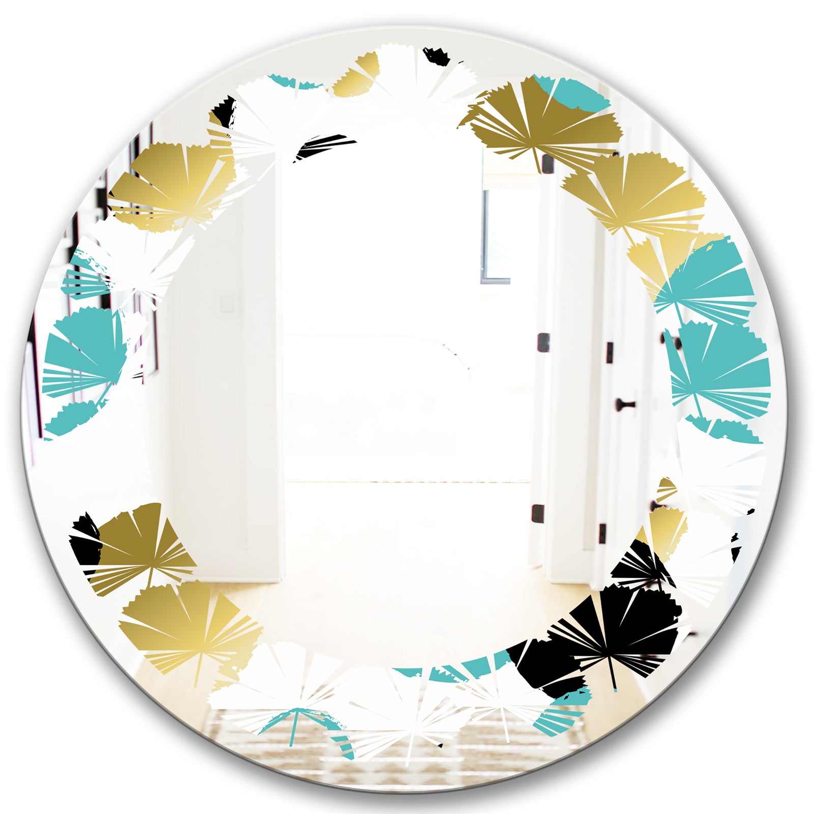 Gold and Blue Circles - Modern Round or Oval Wall Mirror - Leaves