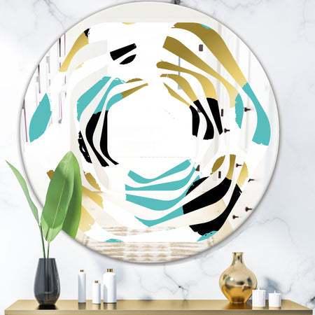 Gold and Blue Circles - Modern Round or Oval Wall Mirror - Whirl