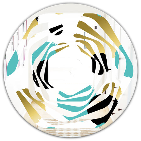 Gold and Blue Circles - Modern Round or Oval Wall Mirror - Whirl