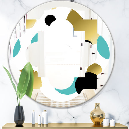 Gold and Blue Circles - Modern Round or Oval Wall Mirror - Quatrefoil