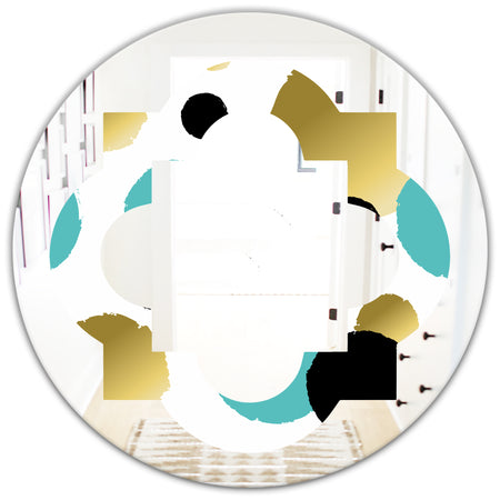 Gold and Blue Circles - Modern Round or Oval Wall Mirror - Quatrefoil