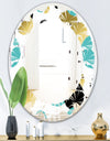 Gold and Blue Circles - Modern Round or Oval Wall Mirror - Leaves