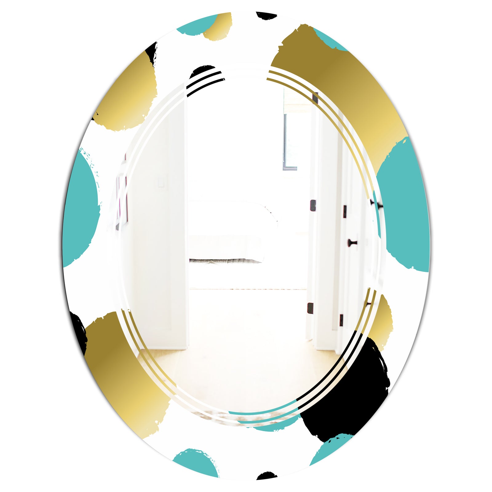 Gold and Blue Circles - Modern Round or Oval Wall Mirror - Triple C