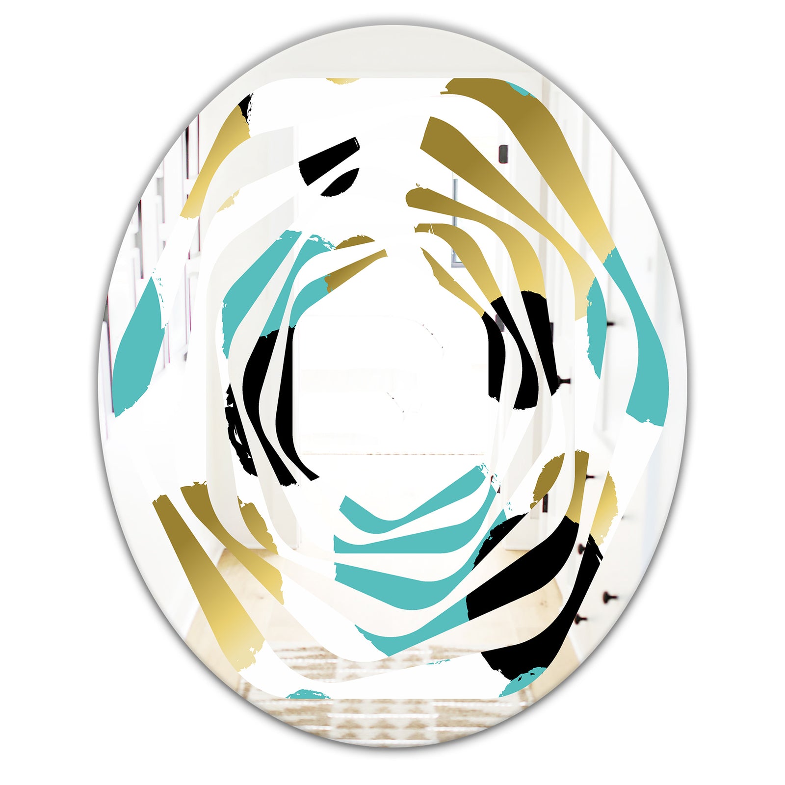Gold and Blue Circles - Modern Round or Oval Wall Mirror - Whirl