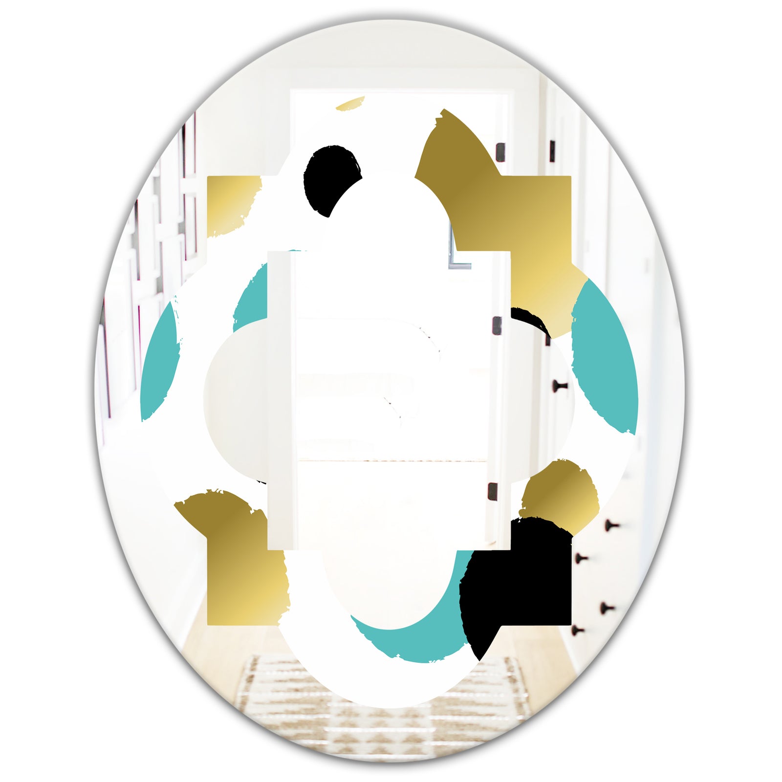 Gold and Blue Circles - Modern Round or Oval Wall Mirror - Quatrefoil
