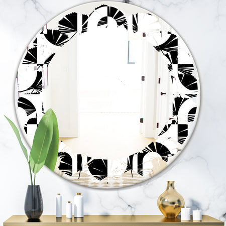 Monochrome Geometric Pattern VIII - Modern Round or Oval Wall Mirror - Leaves