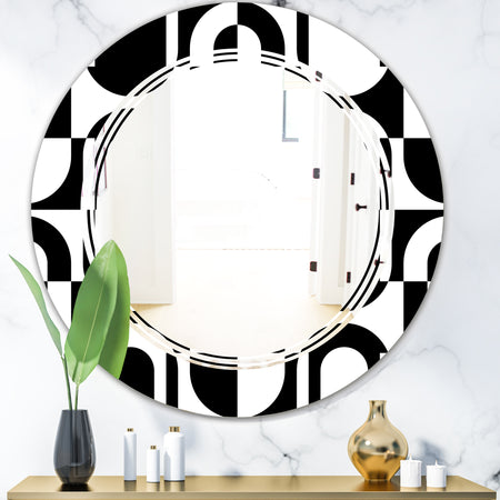 Monochrome Geometric Pattern VIII - Modern Round or Oval Wall Mirror - Triple C