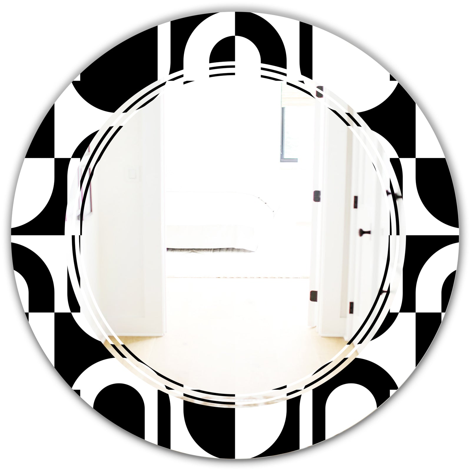Monochrome Geometric Pattern VIII - Modern Round or Oval Wall Mirror - Triple C