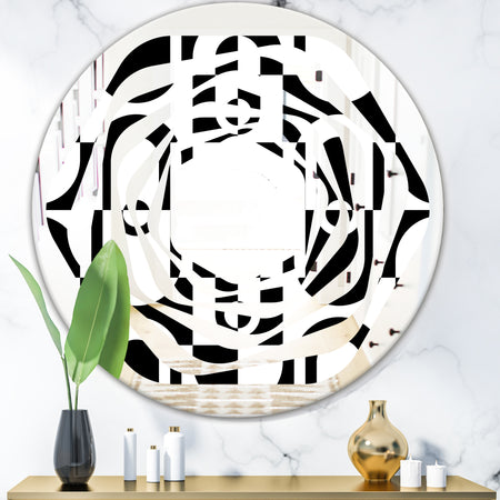 Monochrome Geometric Pattern VIII - Modern Round or Oval Wall Mirror - Whirl