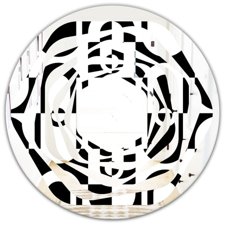 Monochrome Geometric Pattern VIII - Modern Round or Oval Wall Mirror - Whirl