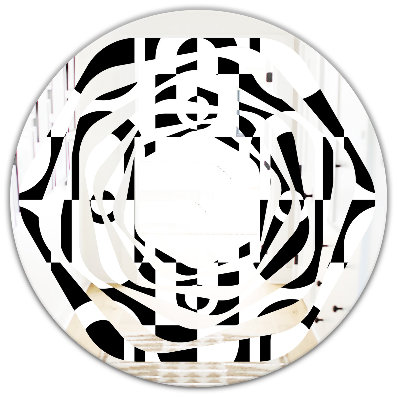 Monochrome Geometric Pattern VIII - Modern Round or Oval Wall Mirror - Whirl