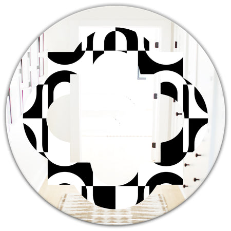Monochrome Geometric Pattern VIII - Modern Round or Oval Wall Mirror - Quatrefoil