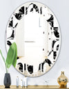 Monochrome Geometric Pattern VIII - Modern Round or Oval Wall Mirror - Leaves