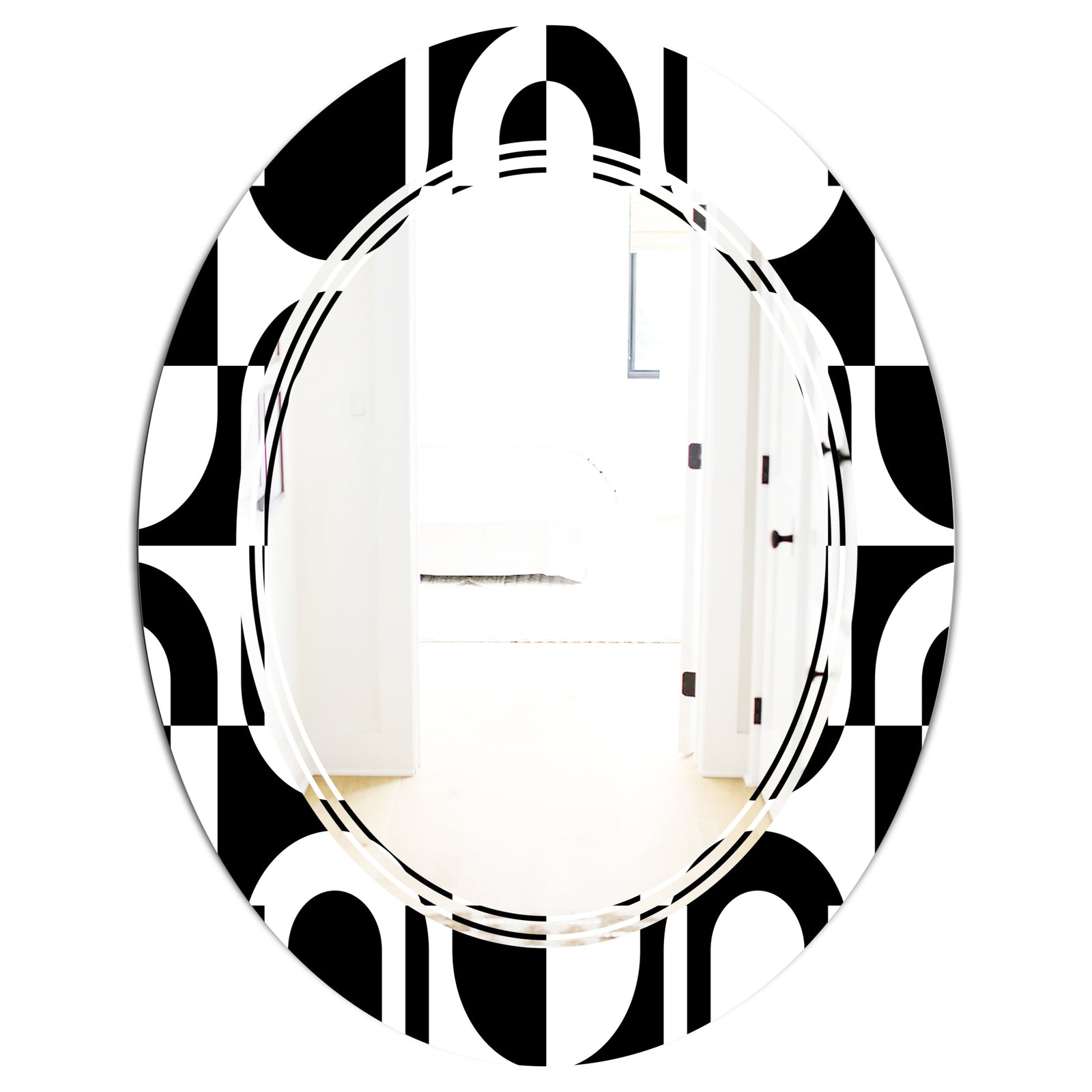 Monochrome Geometric Pattern VIII - Modern Round or Oval Wall Mirror - Triple C