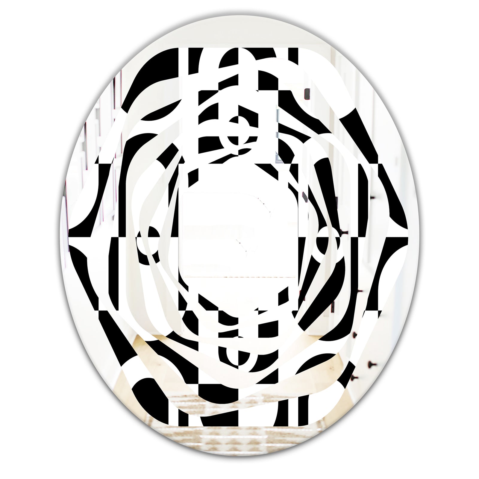 Monochrome Geometric Pattern VIII - Modern Round or Oval Wall Mirror - Whirl