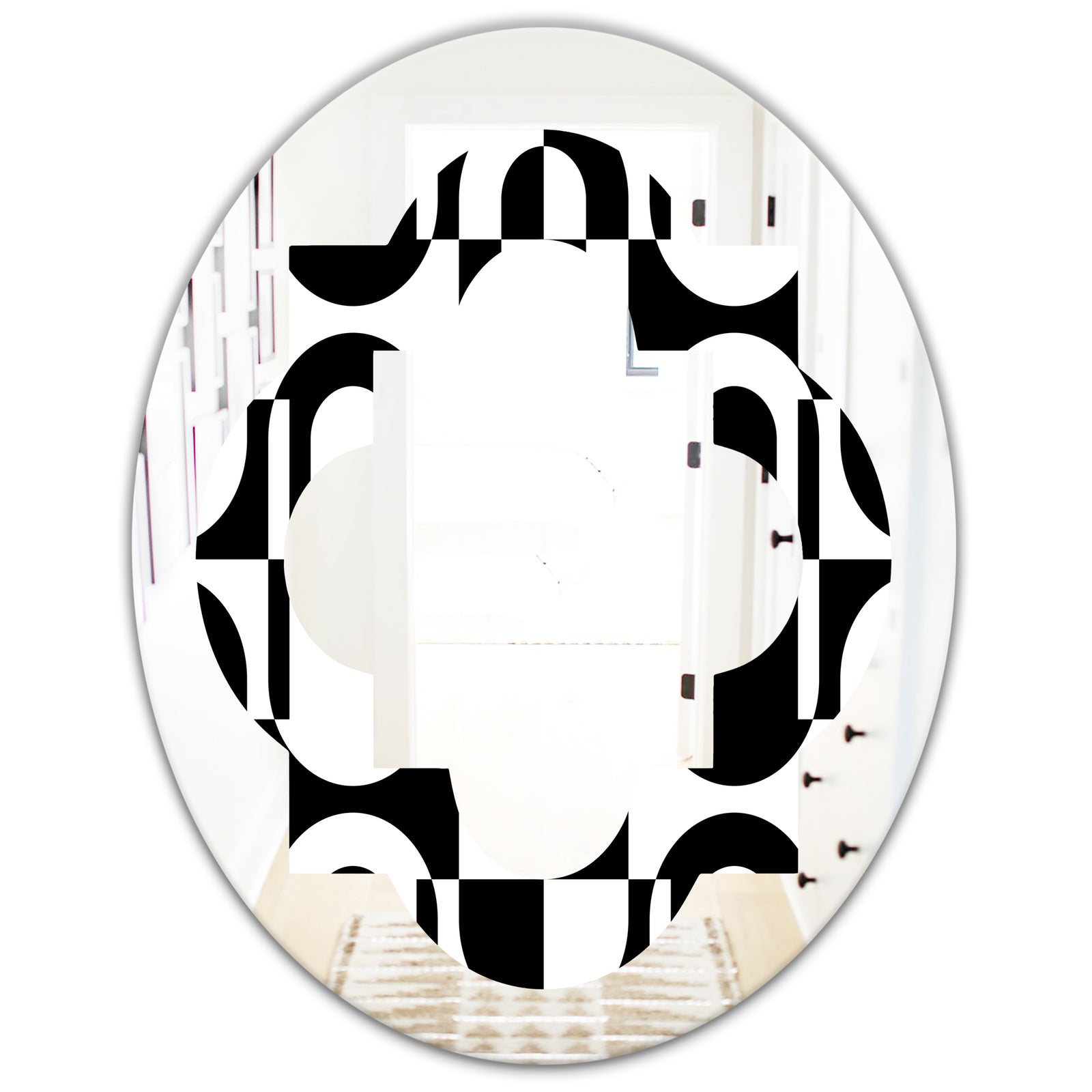 Monochrome Geometric Pattern VIII - Modern Round or Oval Wall Mirror - Quatrefoil