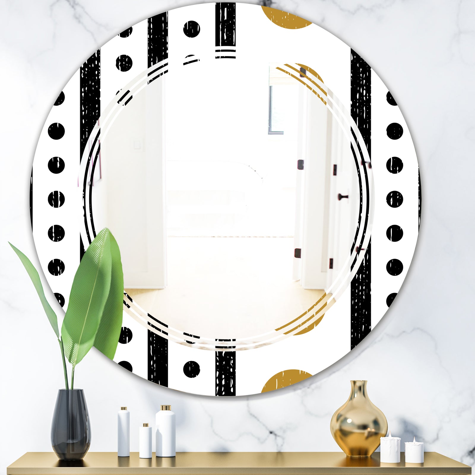 Retro Geometrical Abstract Minimal Pattern VII - Modern Round or Oval Wall Mirror - Triple C