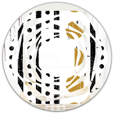 Retro Geometrical Abstract Minimal Pattern VII - Modern Round or Oval Wall Mirror - Whirl