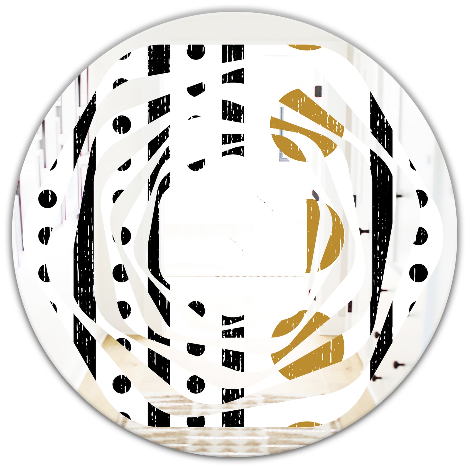 Retro Geometrical Abstract Minimal Pattern VII - Modern Round or Oval Wall Mirror - Whirl