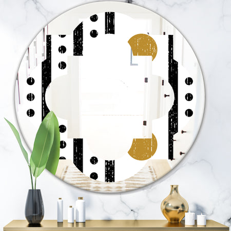 Retro Geometrical Abstract Minimal Pattern VII - Modern Round or Oval Wall Mirror - Quatrefoil