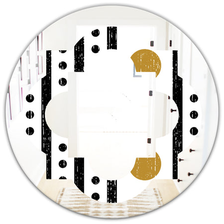 Retro Geometrical Abstract Minimal Pattern VII - Modern Round or Oval Wall Mirror - Quatrefoil