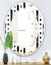 Retro Geometrical Abstract Minimal Pattern VII - Modern Round or Oval Wall Mirror - Leaves