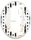 Retro Geometrical Abstract Minimal Pattern VII - Modern Round or Oval Wall Mirror - Leaves