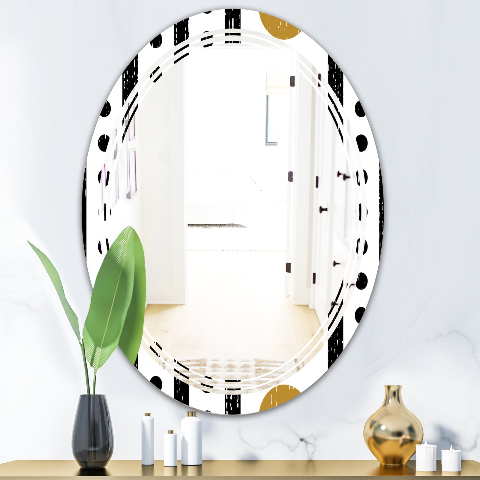 Retro Geometrical Abstract Minimal Pattern VII - Modern Round or Oval Wall Mirror - Triple C