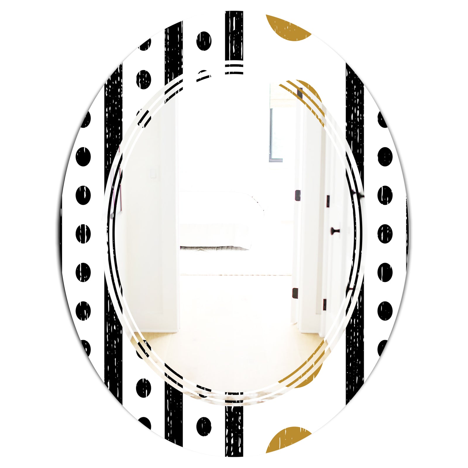 Retro Geometrical Abstract Minimal Pattern VII - Modern Round or Oval Wall Mirror - Triple C