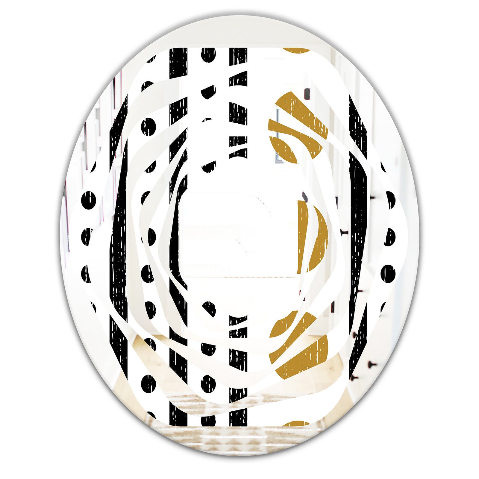 Retro Geometrical Abstract Minimal Pattern VII - Modern Round or Oval Wall Mirror - Whirl