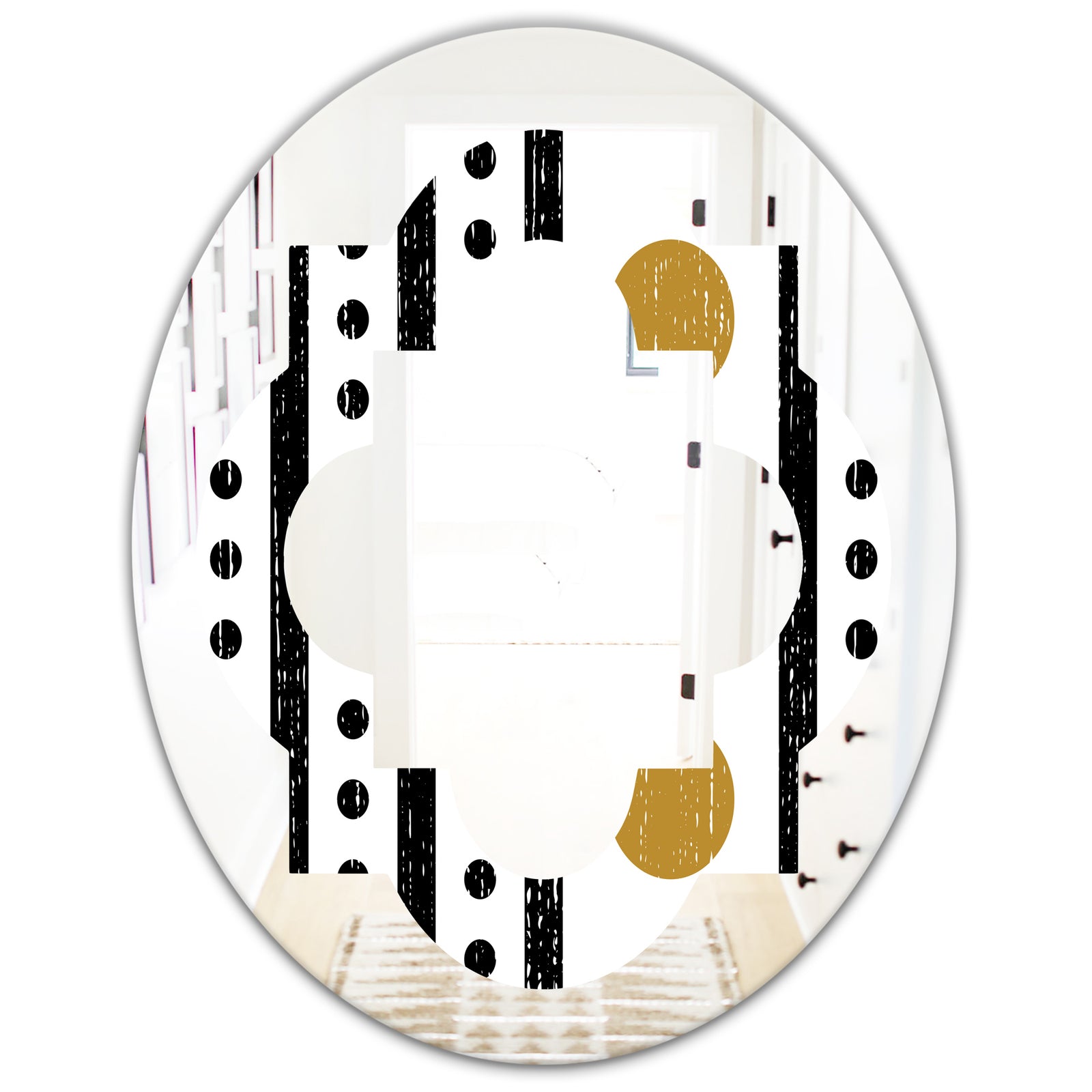 Retro Geometrical Abstract Minimal Pattern VII - Modern Round or Oval Wall Mirror - Quatrefoil