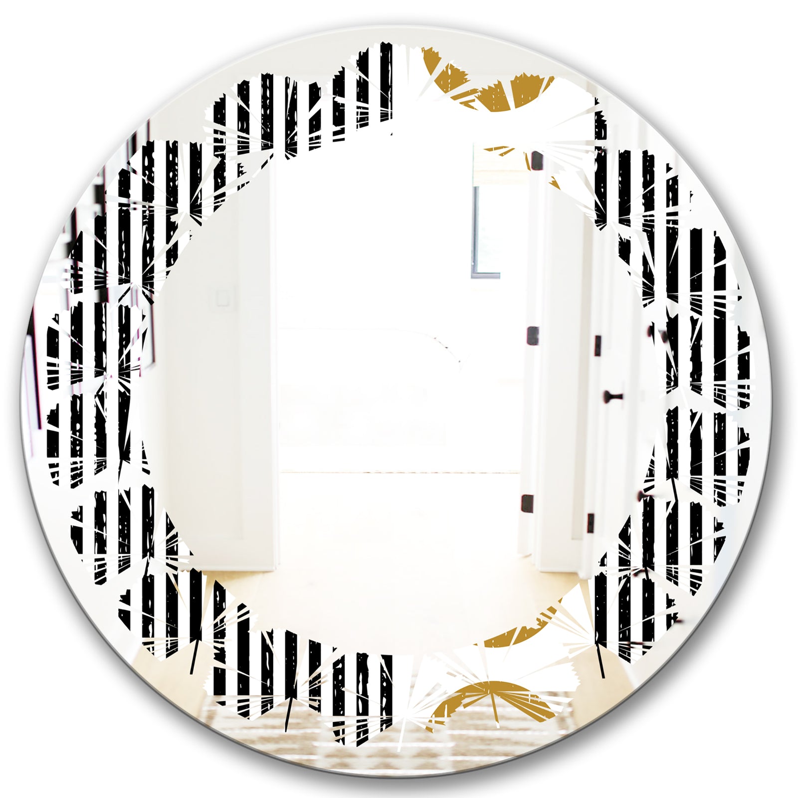 Vertical Retro Geometrical Pattern I - Modern Round or Oval Wall Mirror - Leaves