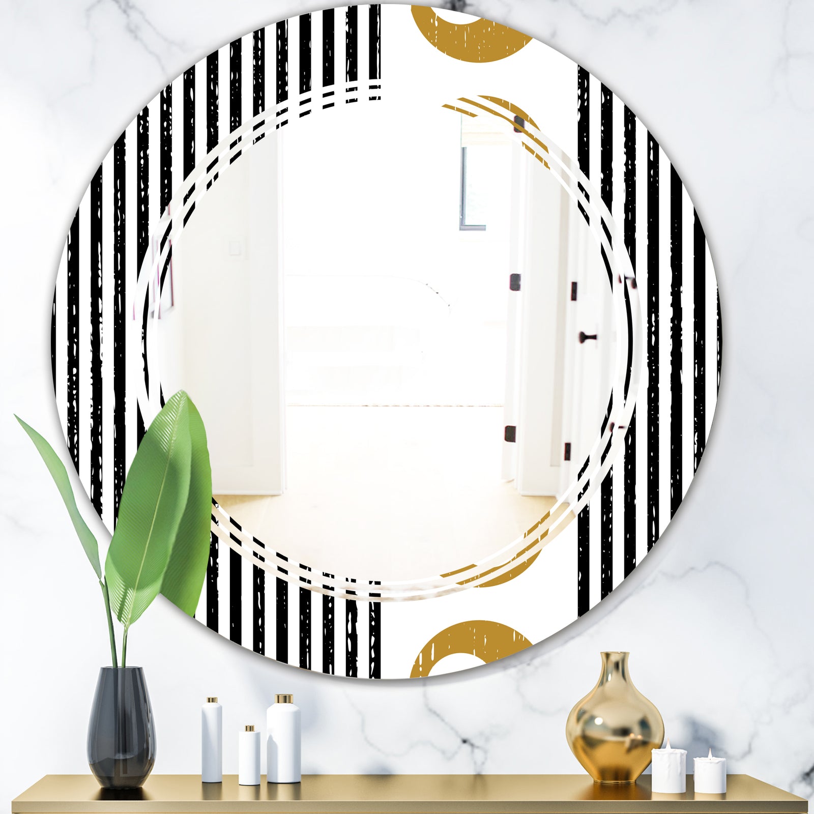 Vertical Retro Geometrical Pattern I - Modern Round or Oval Wall Mirror - Triple C