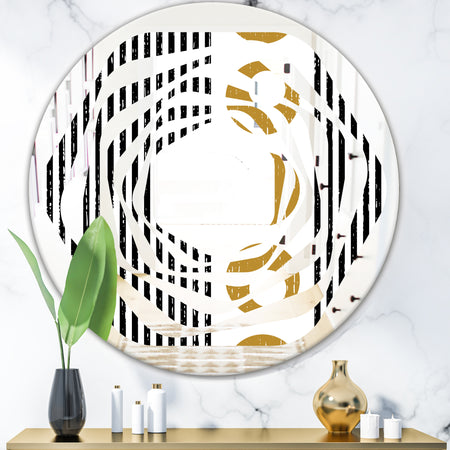 Vertical Retro Geometrical Pattern I - Modern Round or Oval Wall Mirror - Whirl