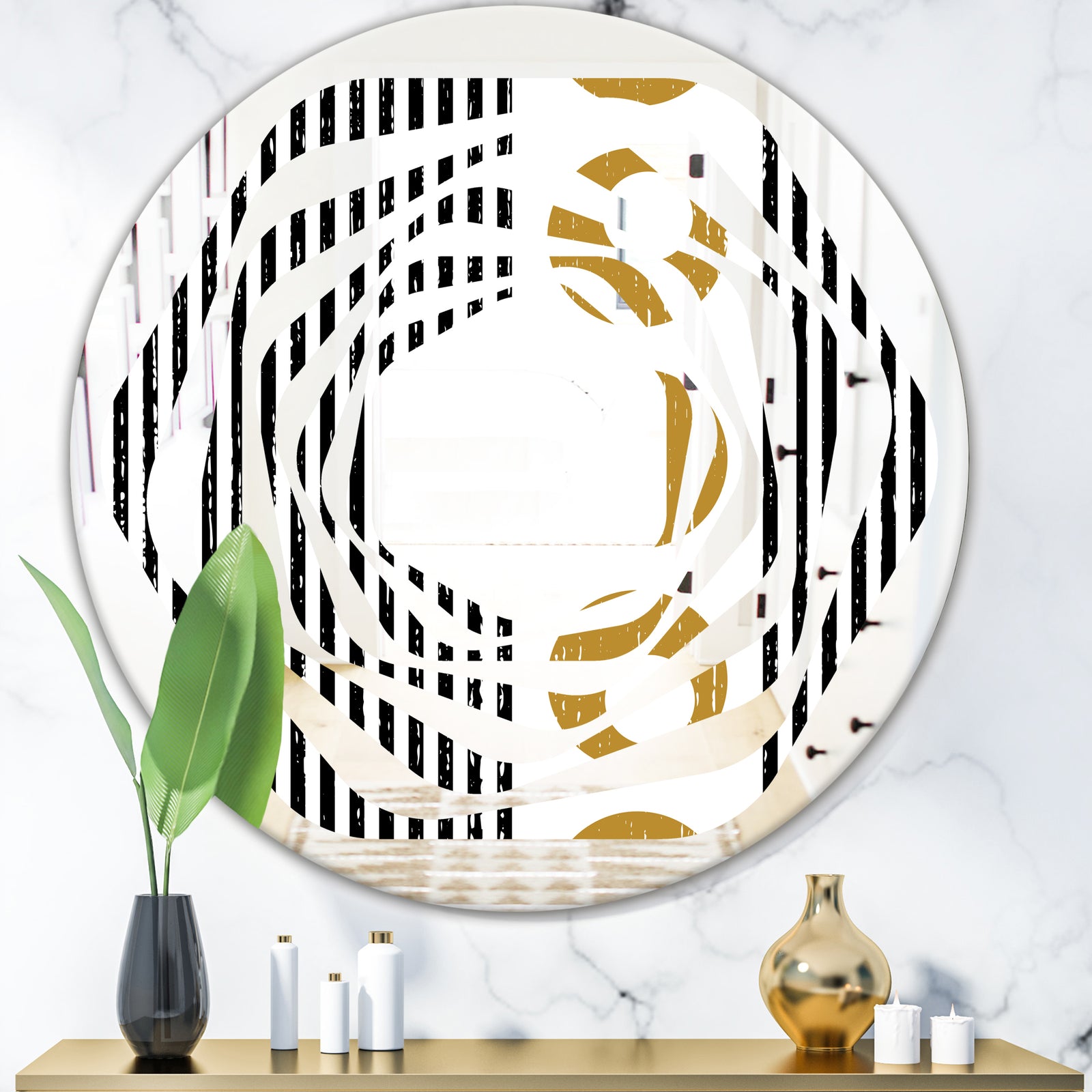Vertical Retro Geometrical Pattern I - Modern Round or Oval Wall Mirror - Whirl