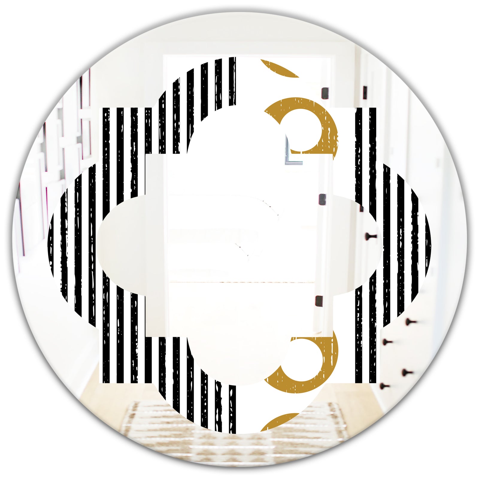 Vertical Retro Geometrical Pattern I - Modern Round or Oval Wall Mirror - Quatrefoil