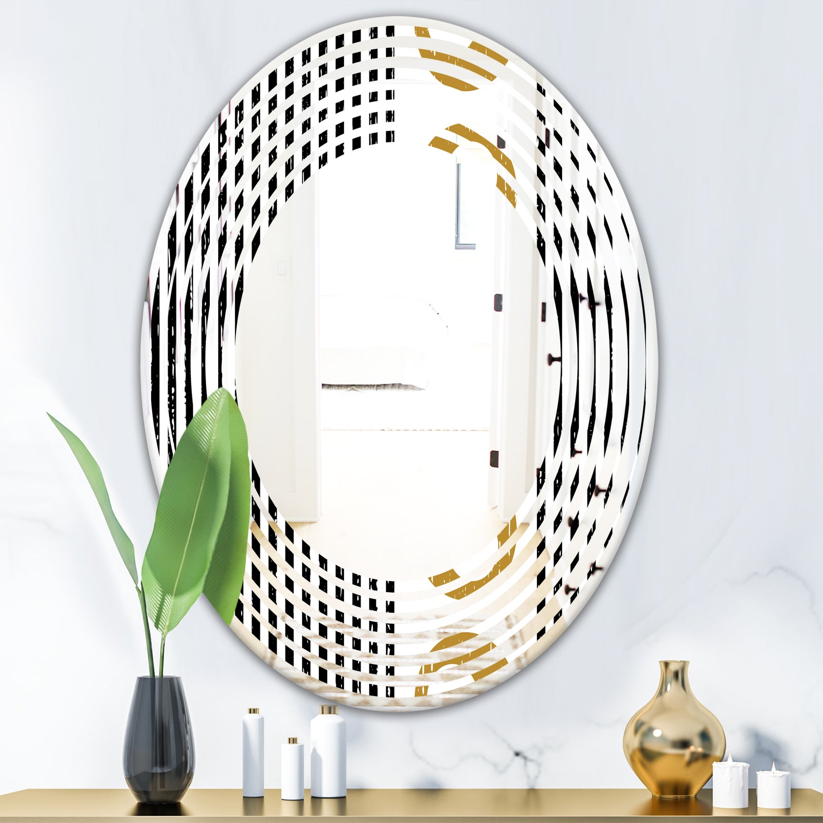 Vertical Retro Geometrical Pattern I - Modern Round or Oval Wall Mirror - Wave