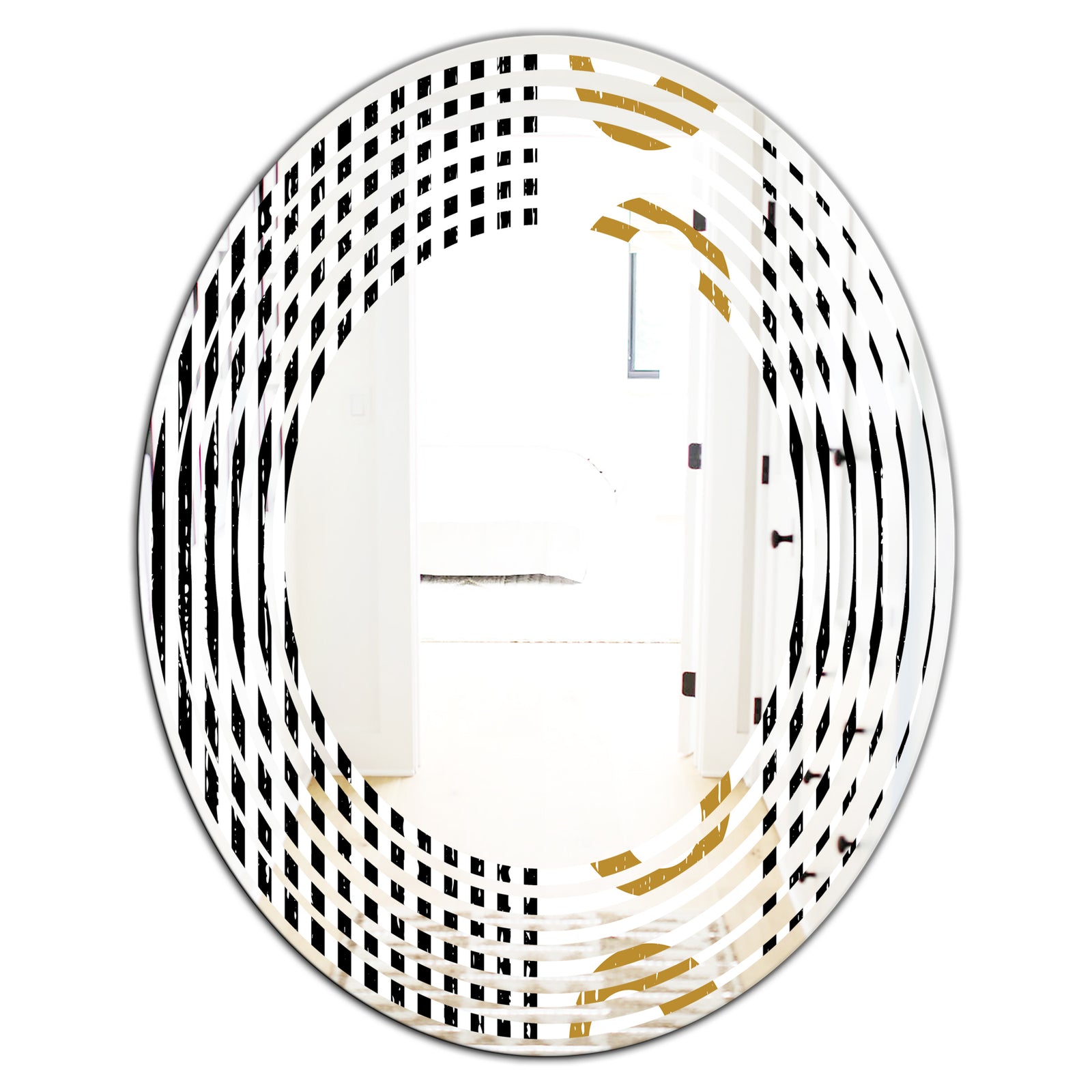 Vertical Retro Geometrical Pattern I - Modern Round or Oval Wall Mirror - Wave