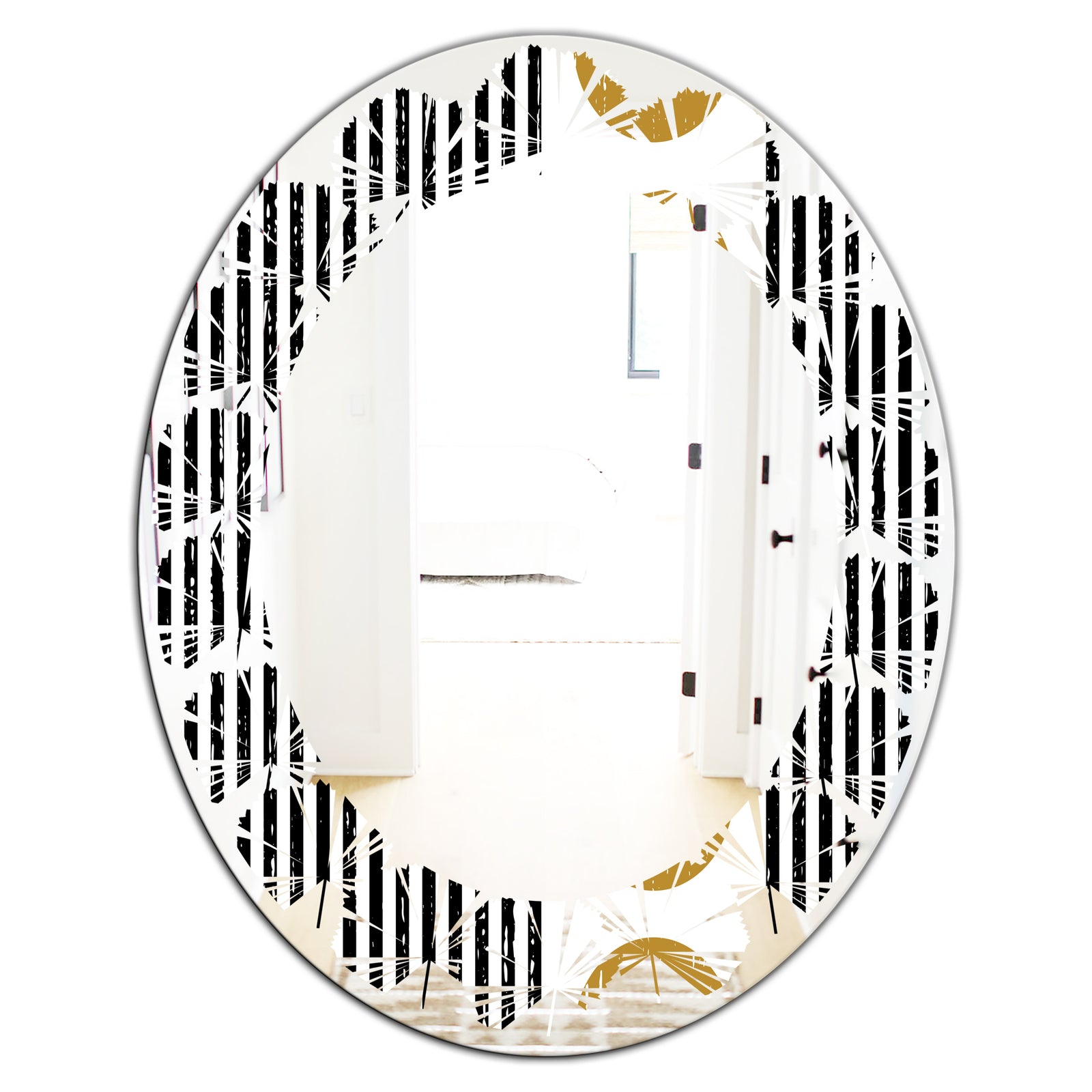 Vertical Retro Geometrical Pattern I - Modern Round or Oval Wall Mirror - Leaves