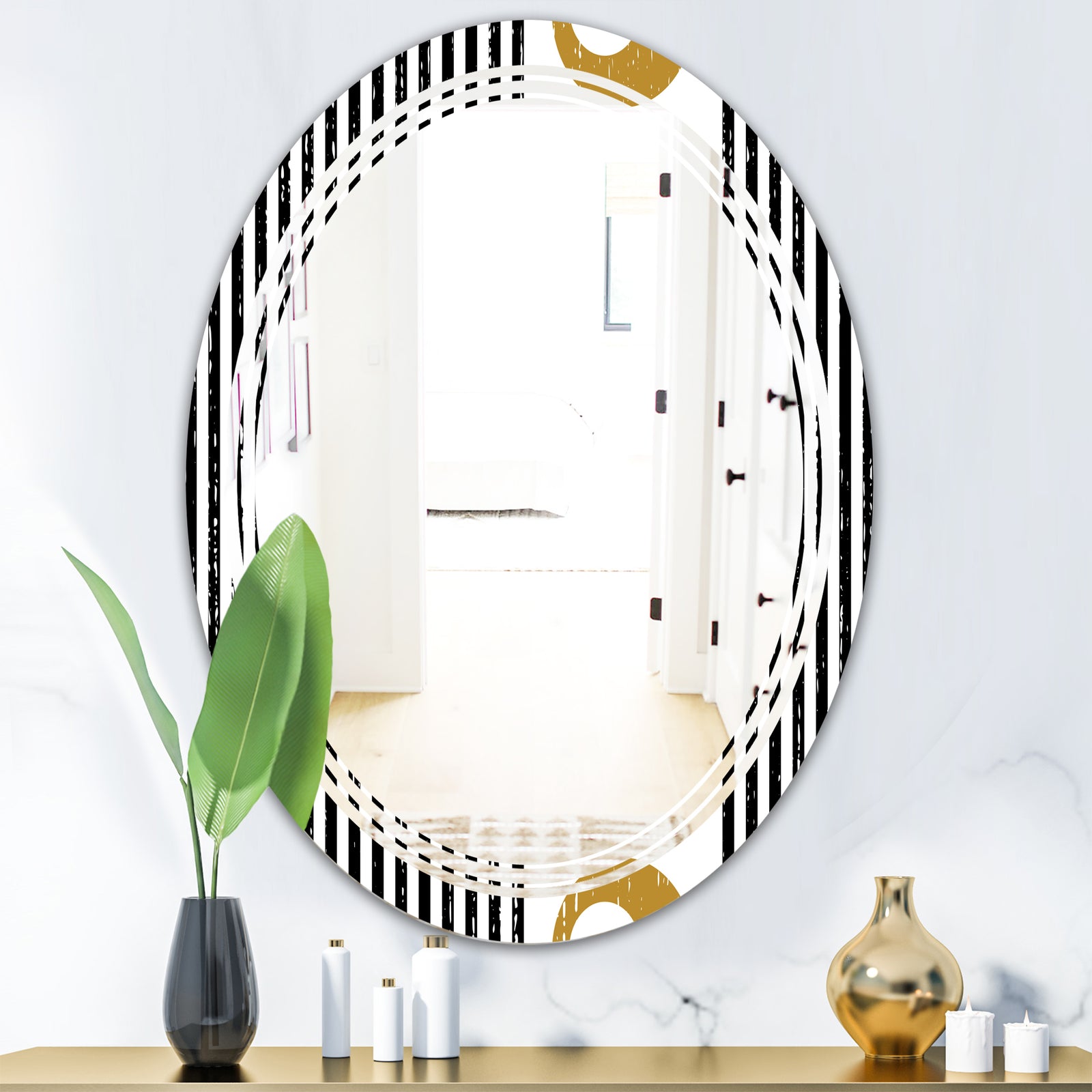Vertical Retro Geometrical Pattern I - Modern Round or Oval Wall Mirror - Triple C