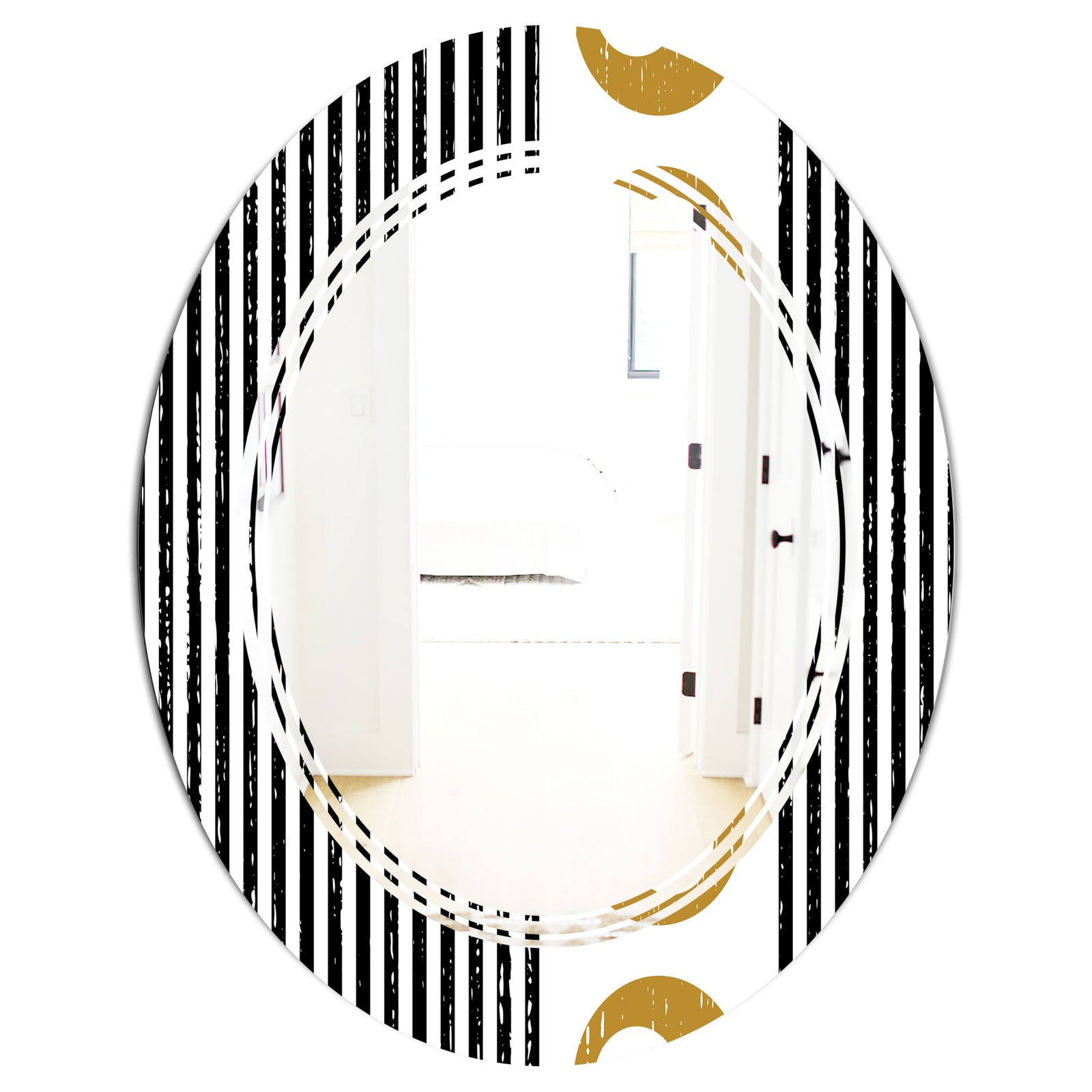 Vertical Retro Geometrical Pattern I - Modern Round or Oval Wall Mirror - Triple C